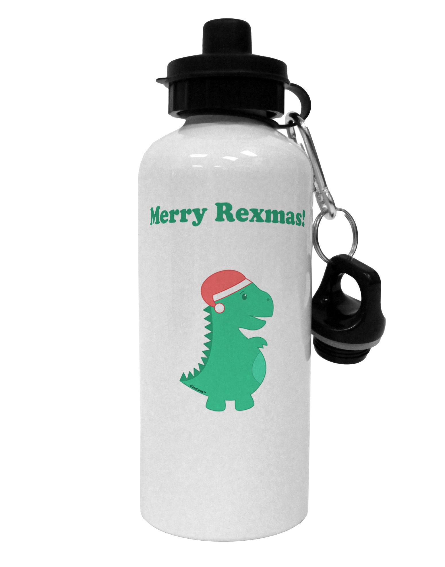 Merry Rexmas T-Rex Dinosaur Christmas Aluminum 600ml Water Bottle-Water Bottles-TooLoud-White-Davson Sales