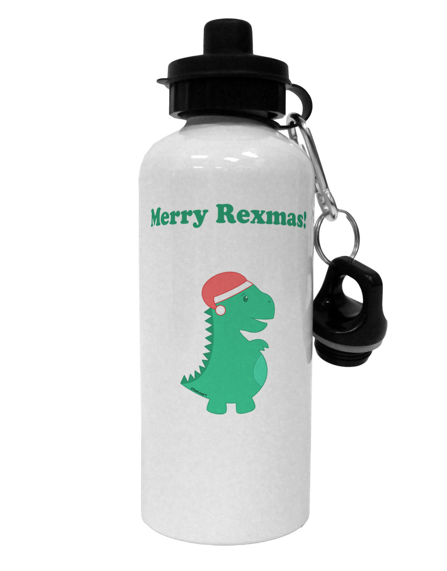 Merry Rexmas T-Rex Dinosaur Christmas Aluminum 600ml Water Bottle-Water Bottles-TooLoud-White-Davson Sales