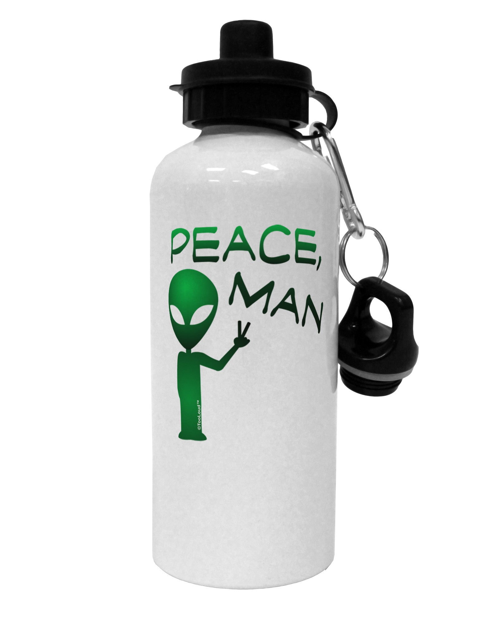 Peace Man Alien Aluminum 600ml Water Bottle-Water Bottles-TooLoud-White-Davson Sales