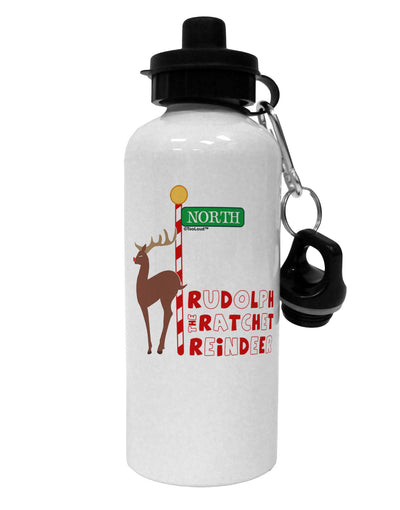 Rudolf Ratchet Reindeer Color Text Aluminum 600ml Water Bottle-Water Bottles-TooLoud-White-Davson Sales