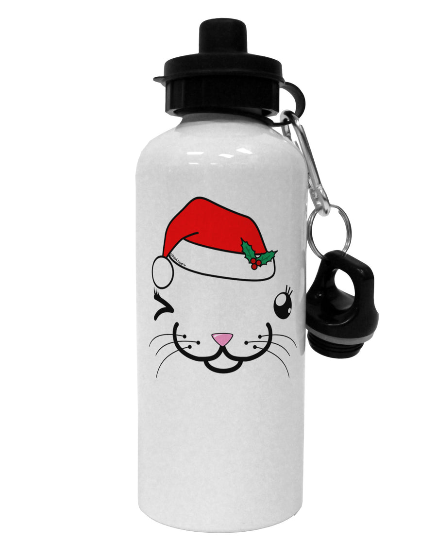 Kyu-T Face Kattia Santa Hat Girl Cat Aluminum 600ml Water Bottle-Water Bottles-TooLoud-White-Davson Sales