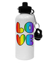 Rainbow LOVE Text Aluminum 600ml Water Bottle by TooLoud