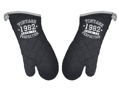 Set of 2 Personalized Vintage Birth Year Black Fabric Oven Mitt by TooLoud-Oven Mitt-Davson Sales-Davson Sales