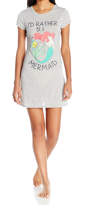 Disney Women's Little Mermaid Short Sleeve Sleep Dorm Nightshirt-Night Shirt-Disney-Grey-Small-Davson Sales